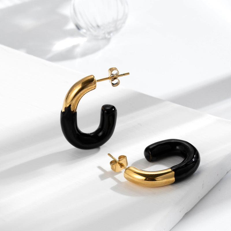 Boucles d'oreilles en acier inoxydable simples et à la mode pour femmes