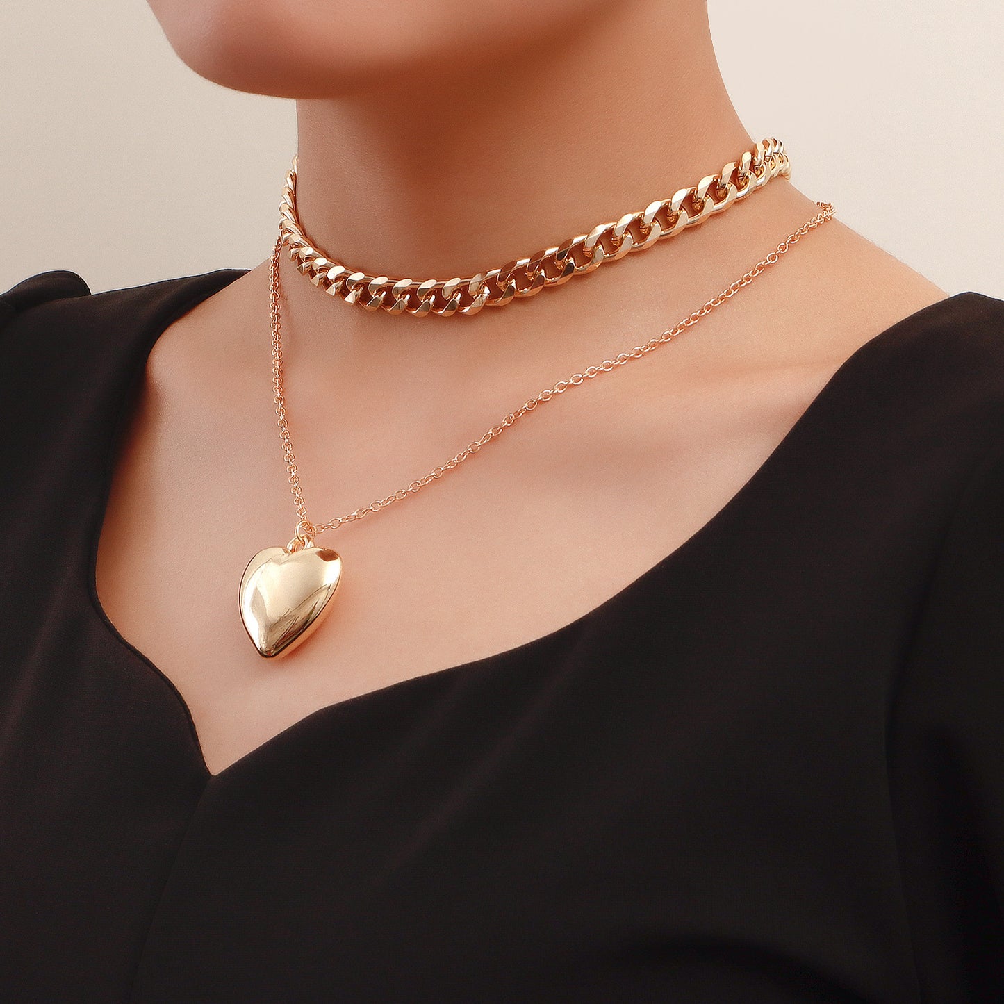 Collier chaîne en métal double couche pour femme