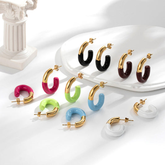 Boucles d'oreilles en acier inoxydable simples et à la mode pour femmes