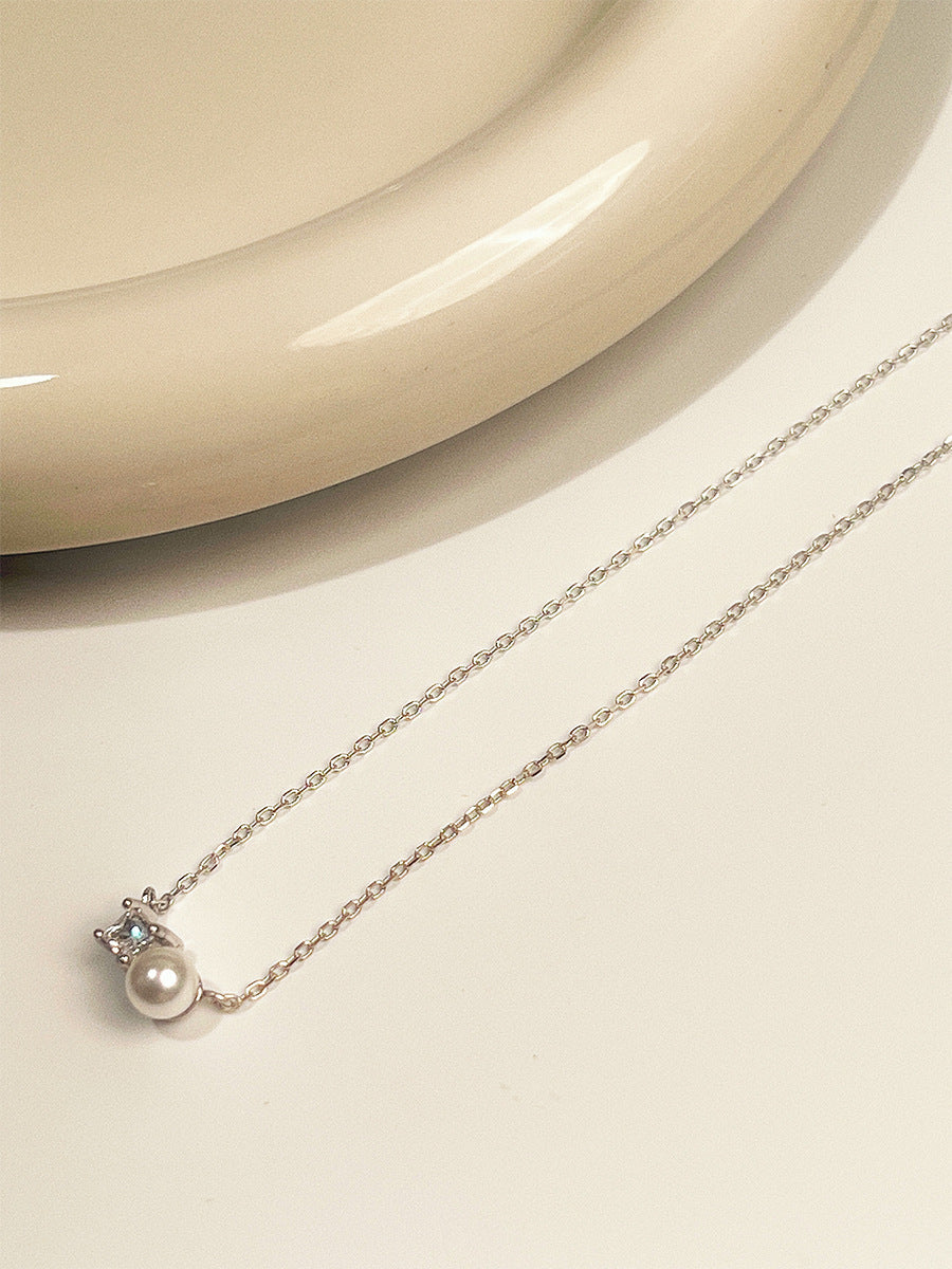 925 Sterling Silver Square Diamond Natural Freshwater Pearl Pendant