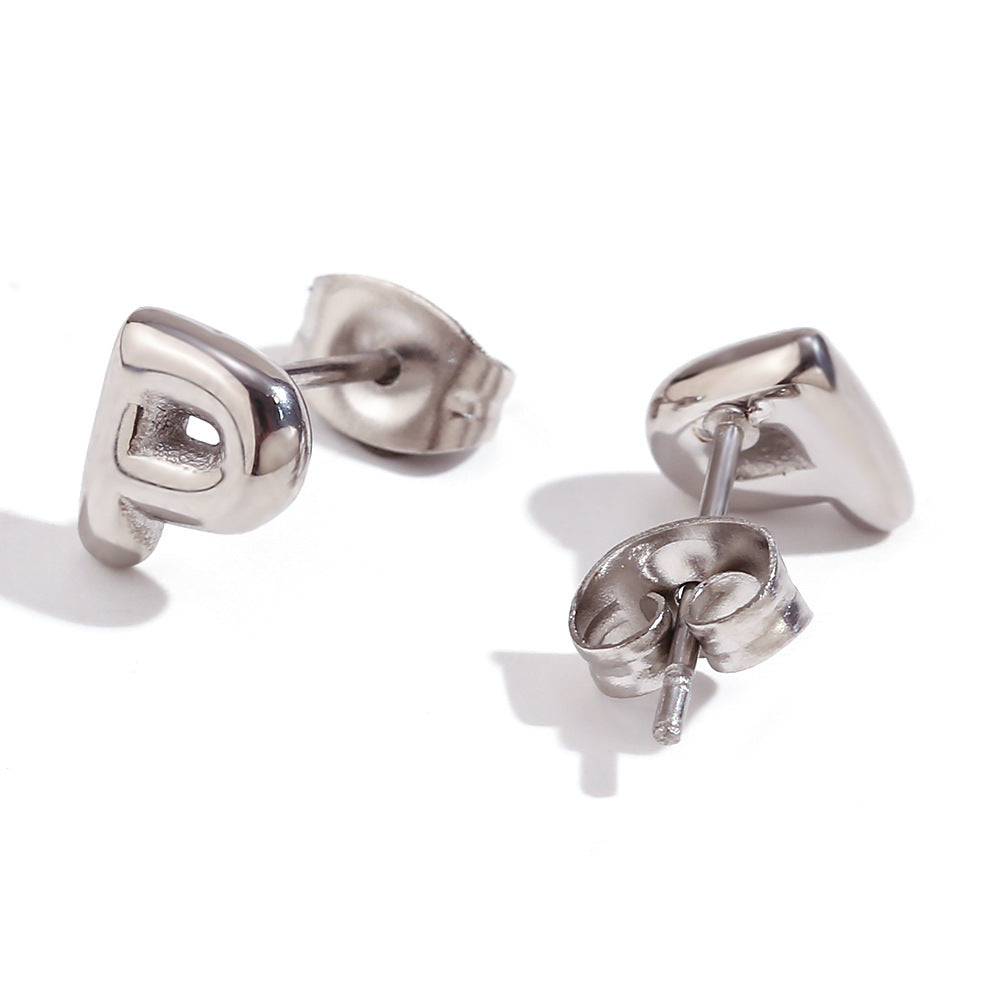 Titanium Steel Earrings 18K Gold Mini Alphabet Letter Earrings Women