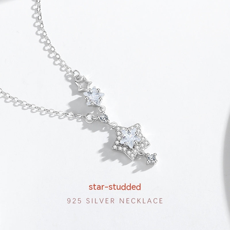 Sterling Silver 925 Necklace Women's Simple Non-mainstream Style Zircon Clavicle Chain