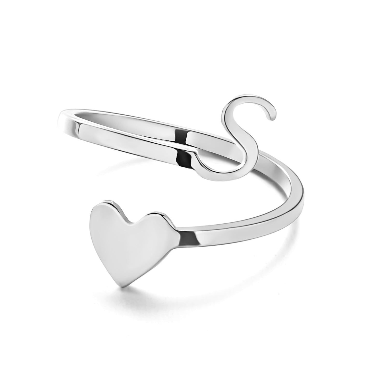 Simple Letter Three-dimensional Loving Heart With Opening Adjustable Ring