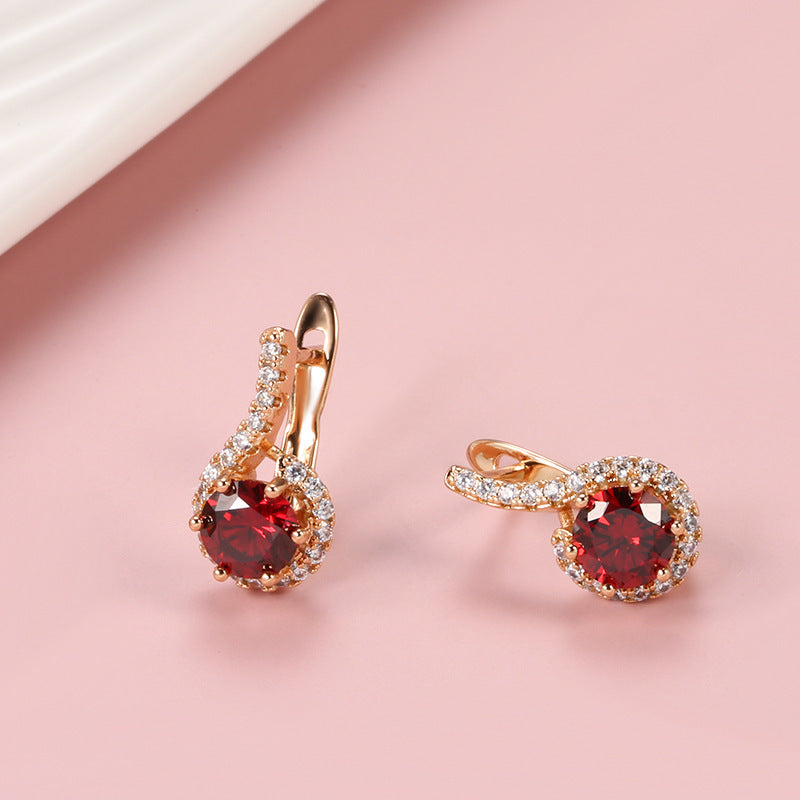 Boucles d'oreilles élégantes en Zircon, mode exquise, Pigeon à Six griffes, rouge sang, Zircon