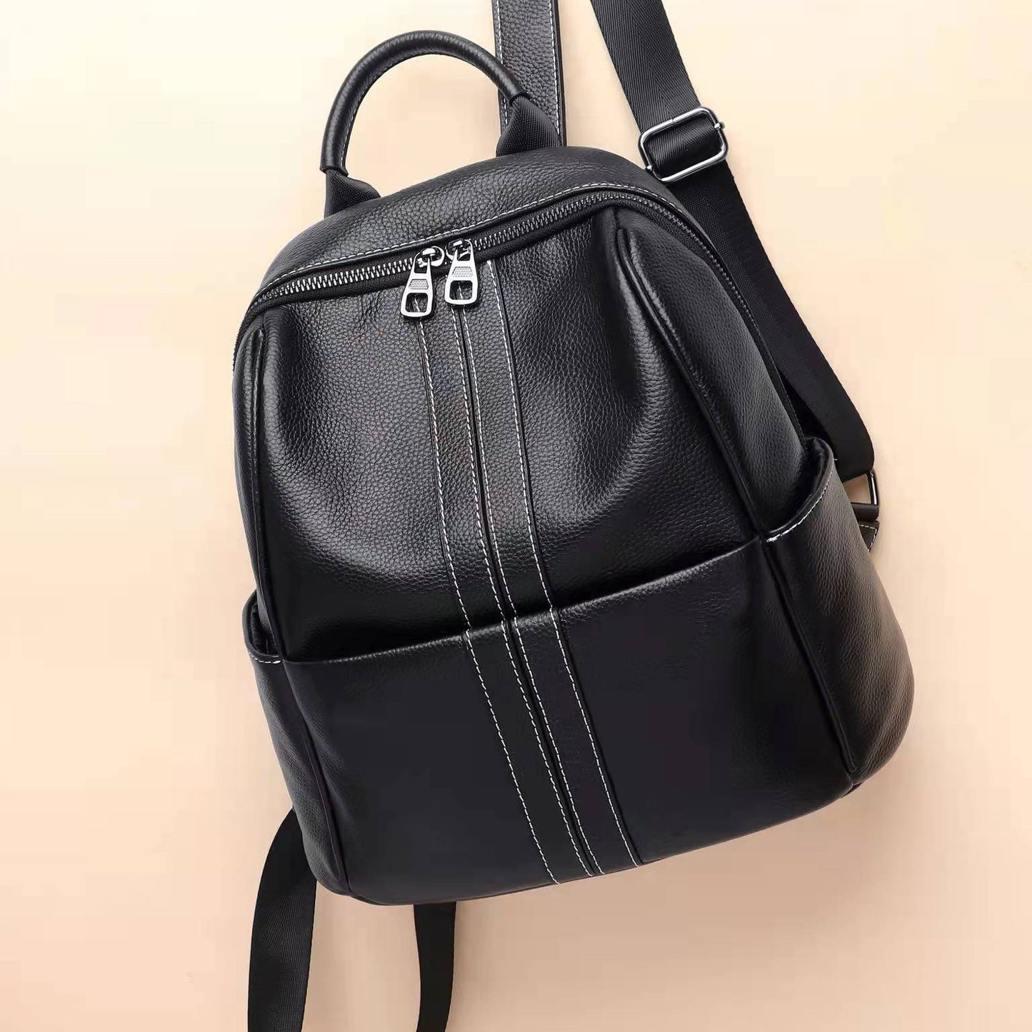 Sac à dos de voyage en cuir souple, polyvalent et décontracté, en cuir de vache de grande capacité