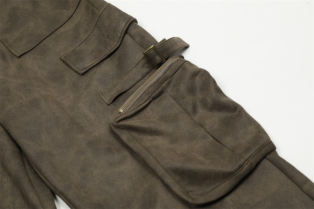 Loose Wide-leg Straight Trousers Multi-pocket Zipper Sports Pants