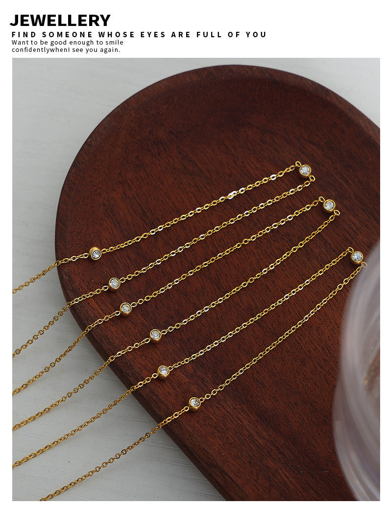 Titanium Steel Gold Plated Diamond Inlaid Clavicle Chain Women's Necklace