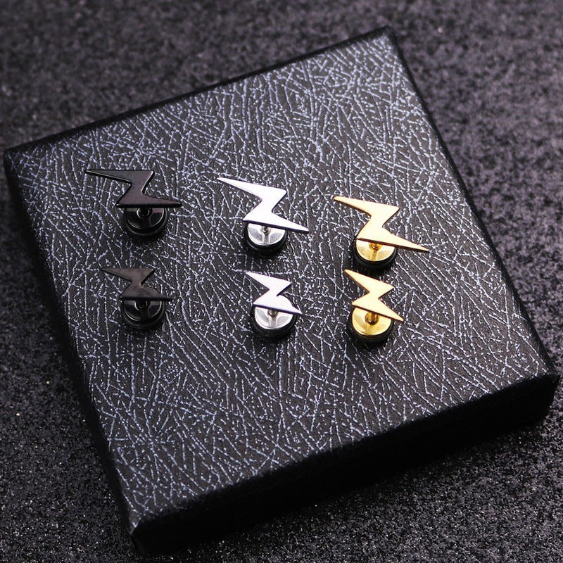 Pendientes de acero de titanio con relámpago dominante de moda de estilo coreano