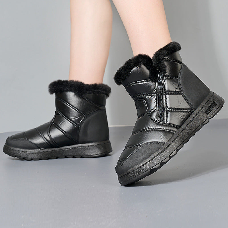 Bottes de neige épaisses en peluche pour femme, avec fermeture éclair latérale, plateforme haute, chaussures chaudes en coton, solides, imperméables, bottes de marche en polaire, hiver
