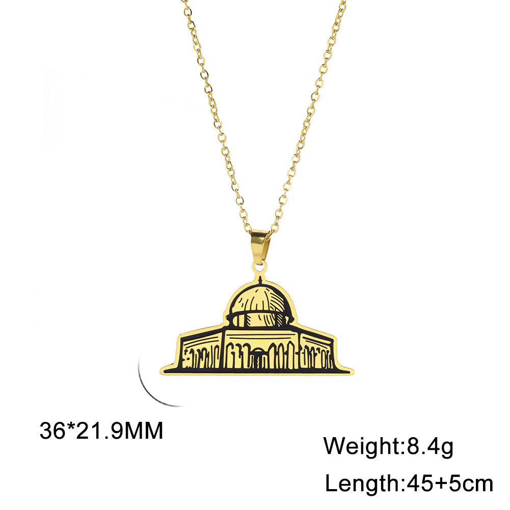 Stainless Steel Corrosion Color Changing Double-sided Polished Building Pendant Necklace