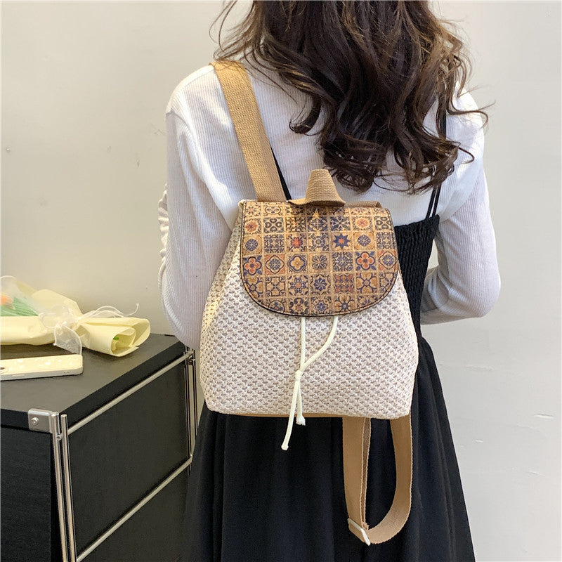 Western Style Travel Women's Straw Backpack Bohemian Style Tassel Bag