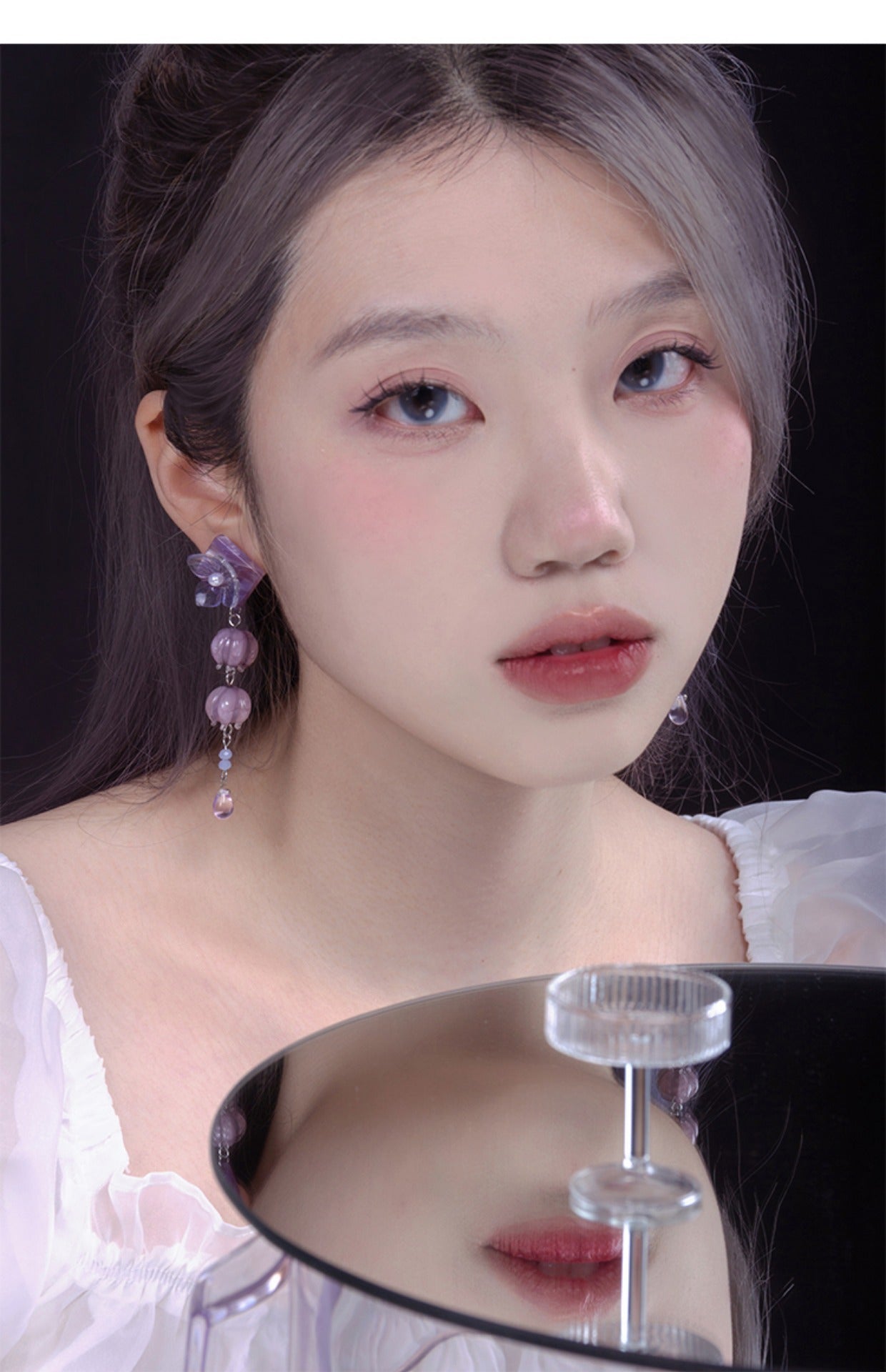 Boucles d'Oreilles Fleur Vintage Violet Clip d'Oreille Non Perçant