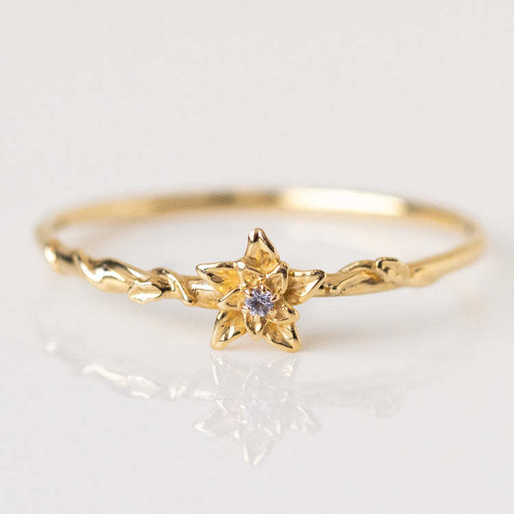 12yue Flower Birthstone Ring Copper Inlaid Zircon