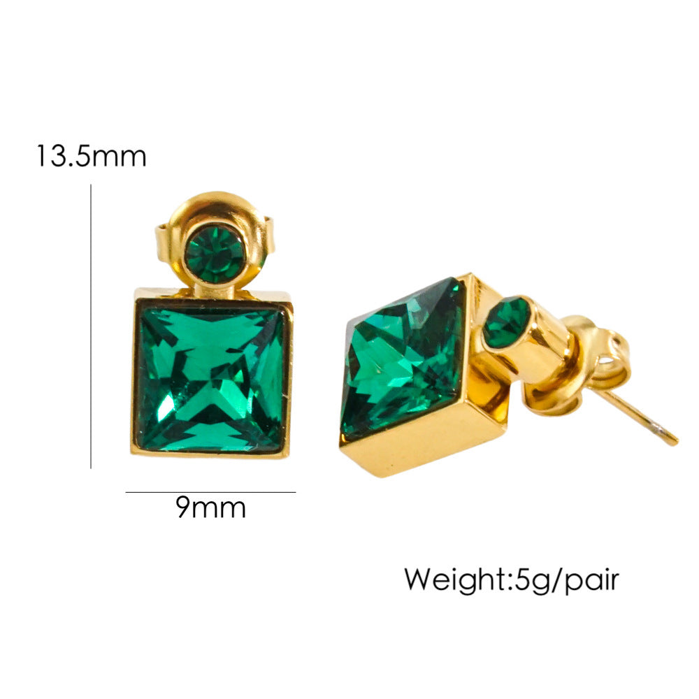 Elegant High Sense Inlaid Zircon Square Women's Ear Studs
