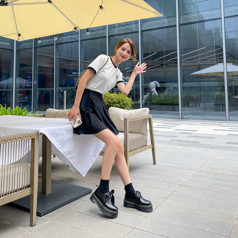 Chaussures en cuir à plateforme et ruban pour femmes