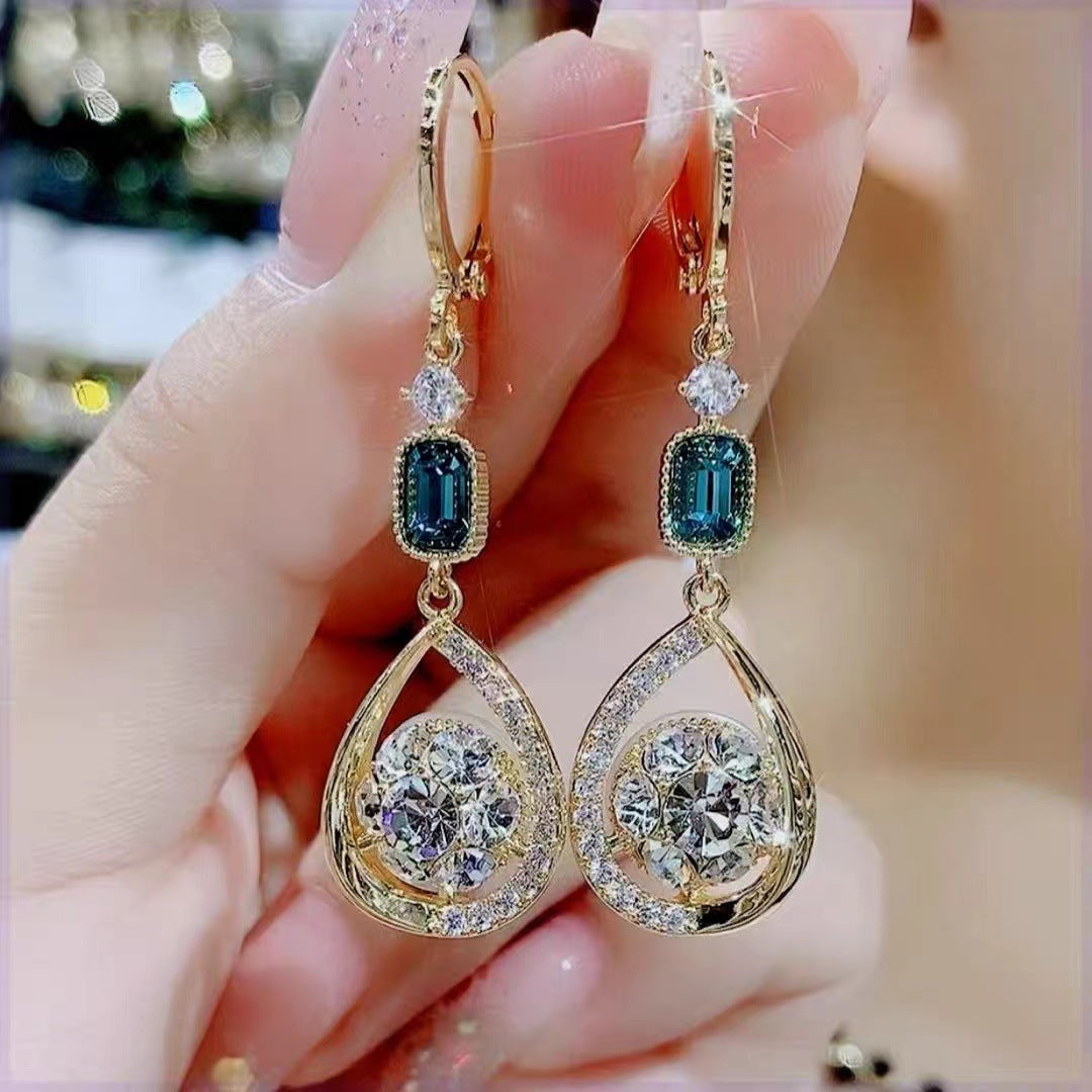 Boucles d'oreilles goutte d'eau en diamant, boule de strass Double face française, boucles d'oreilles stéréo, Clip d'oreille