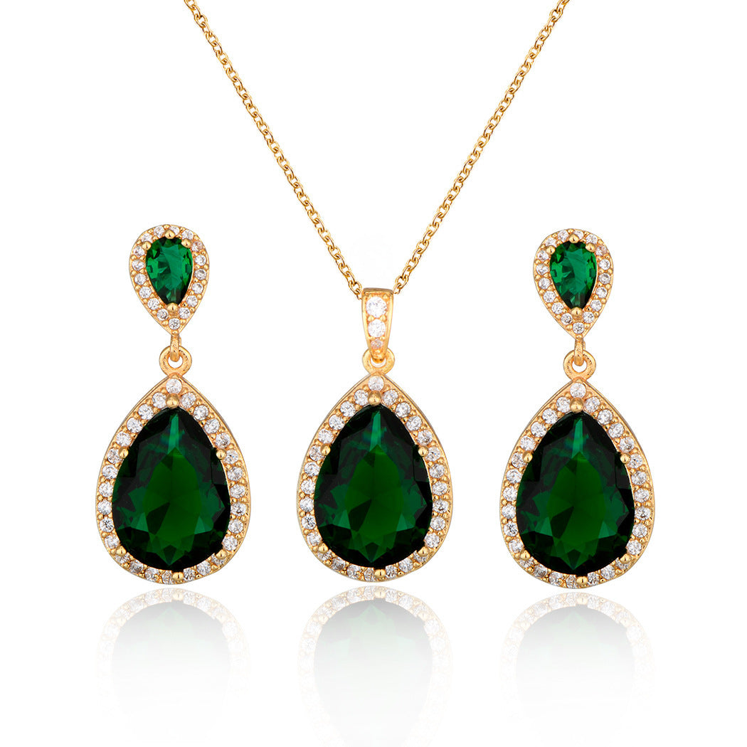 Collar de gotas de agua de circón grande brillante, traje con gotas para los oídos, joyería de boda para novia, Simple y elegante