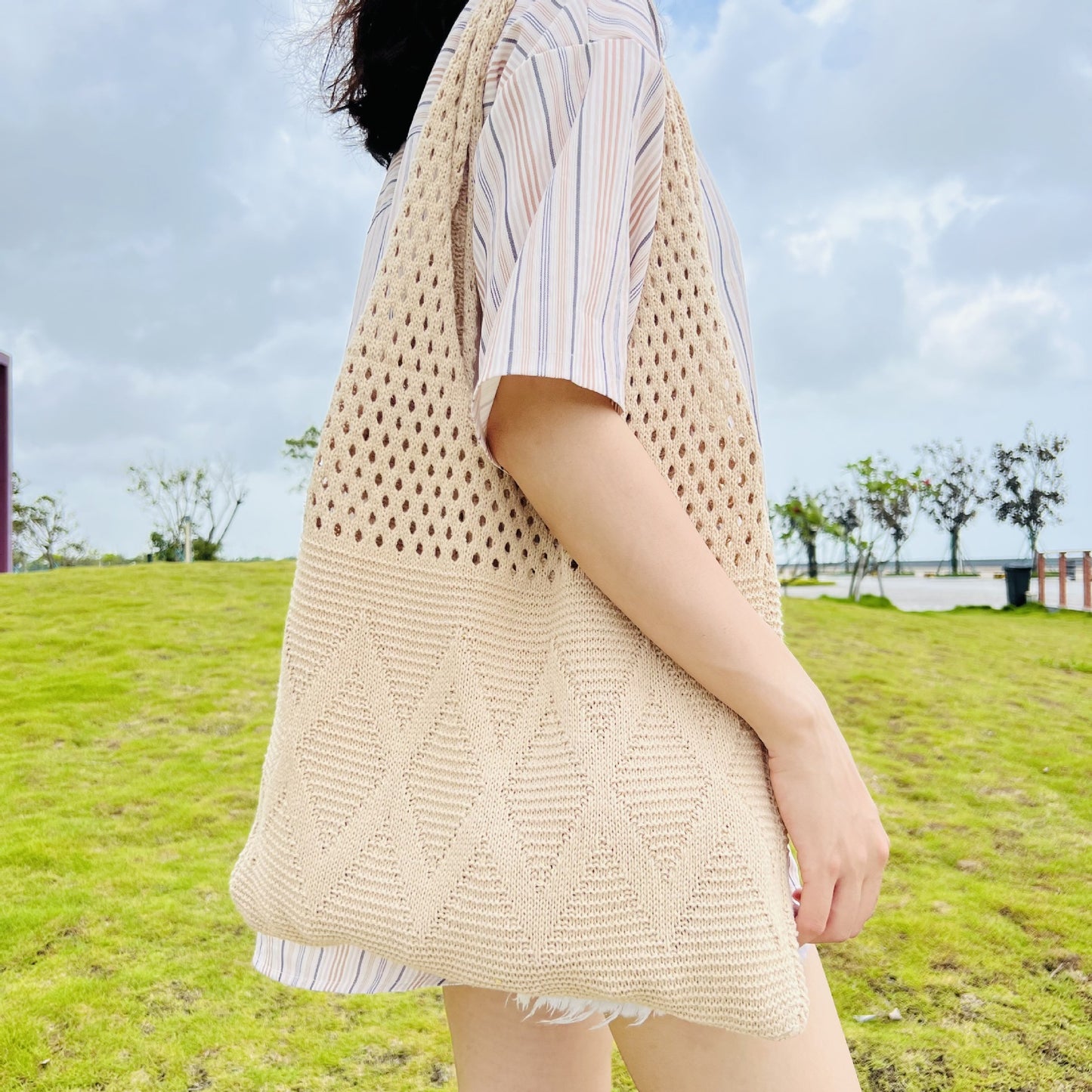 Sac tricoté sac à bandoulière grande capacité fourre-tout Vintage