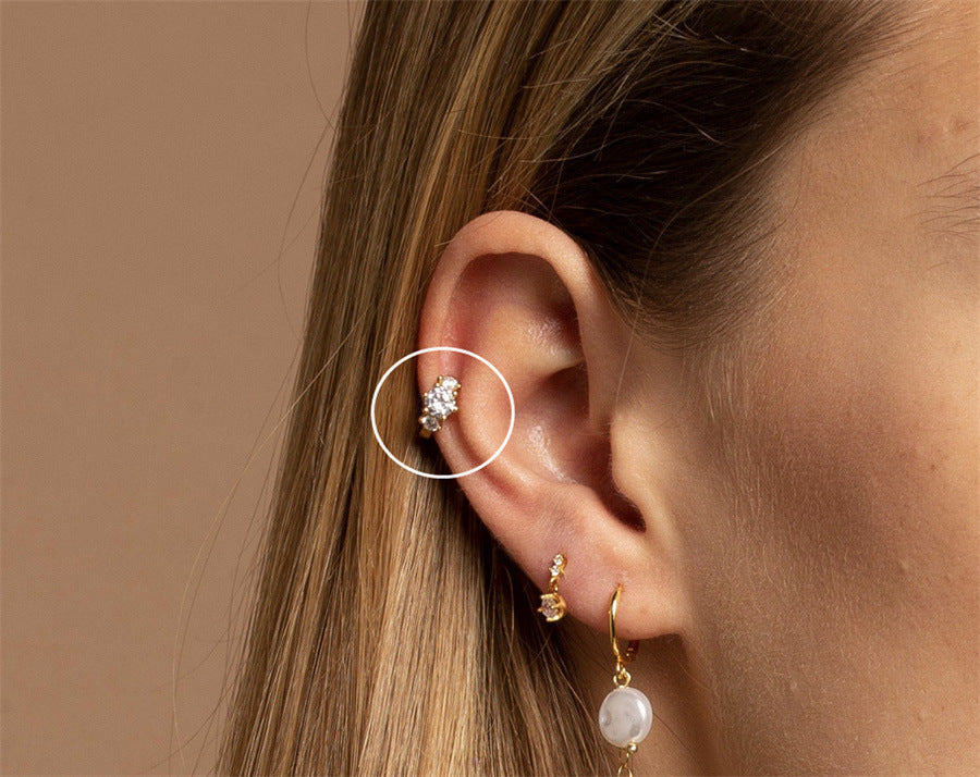 Boucles d'oreilles classiques à trois zircons, petite boucle d'oreille plaquée en or véritable