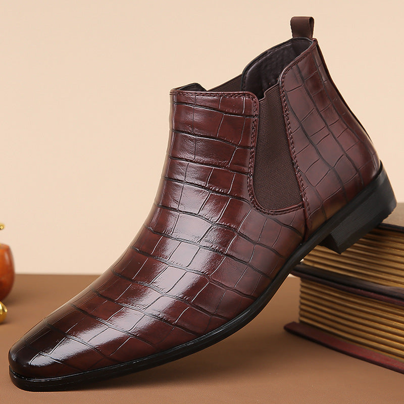 Bottines Chelsea pour hommes, chaussures montantes en cuir brillant, 48