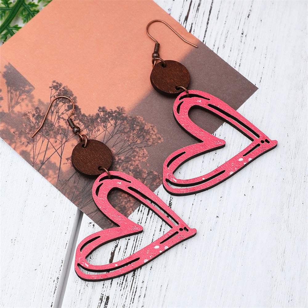 Boucles d'oreilles décoratives en bois en forme de lettre de coeur, série saint-valentin