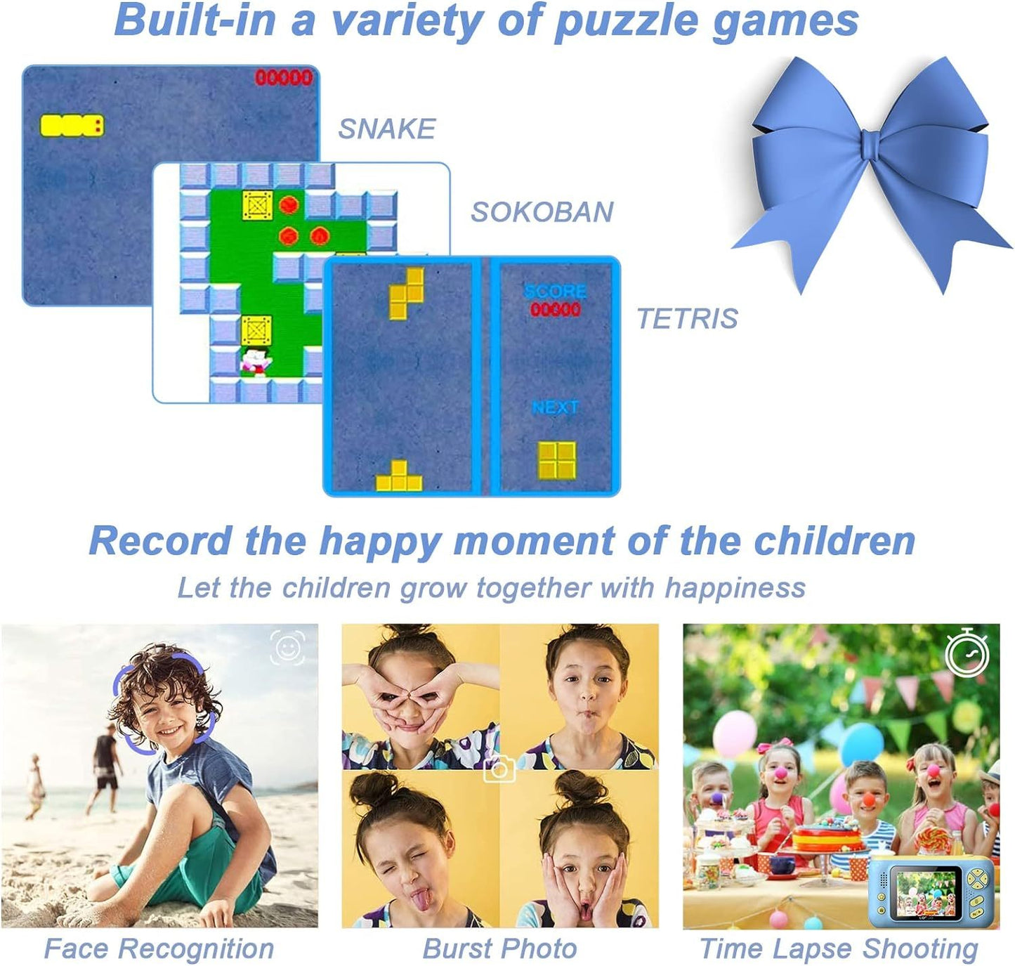 Cámara para niños, cámara selfie digital para niños de 3 a 12 años con resolución fotográfica de 20 MP, cámara de vídeo HD 1080P con tarjeta SD de 32 GB y palo selfie