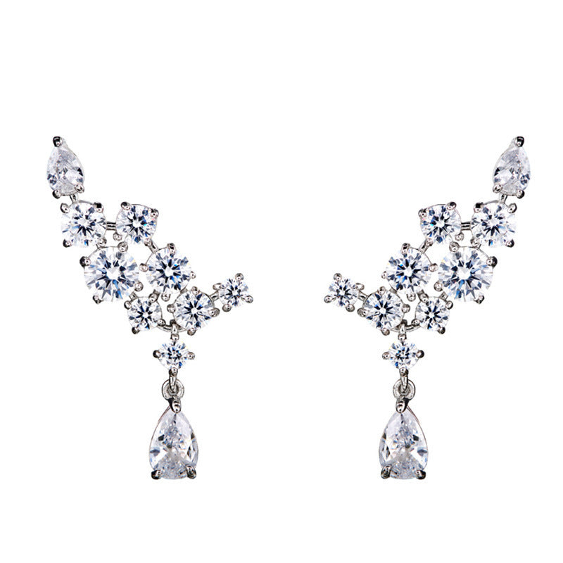 Boucles d'oreilles goutte d'eau ailes en or blanc Zircon