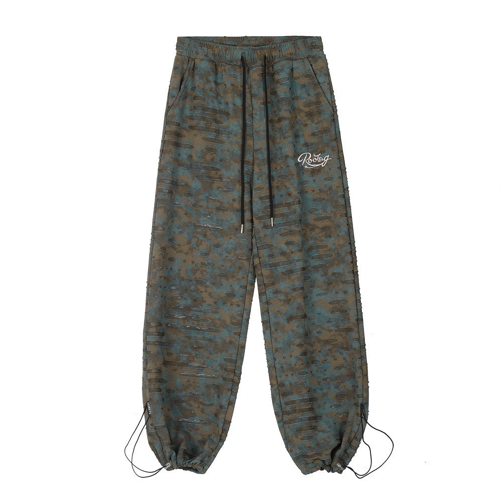 Tie Dye Ripped Leisure Straight-leg Trousers Men