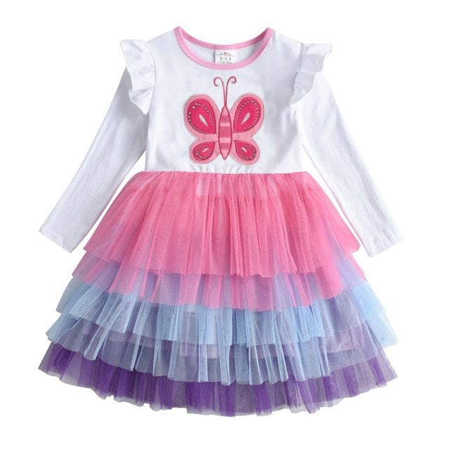 Nouveau 3-8 filles robe papillon enfants à manches longues robes bébé