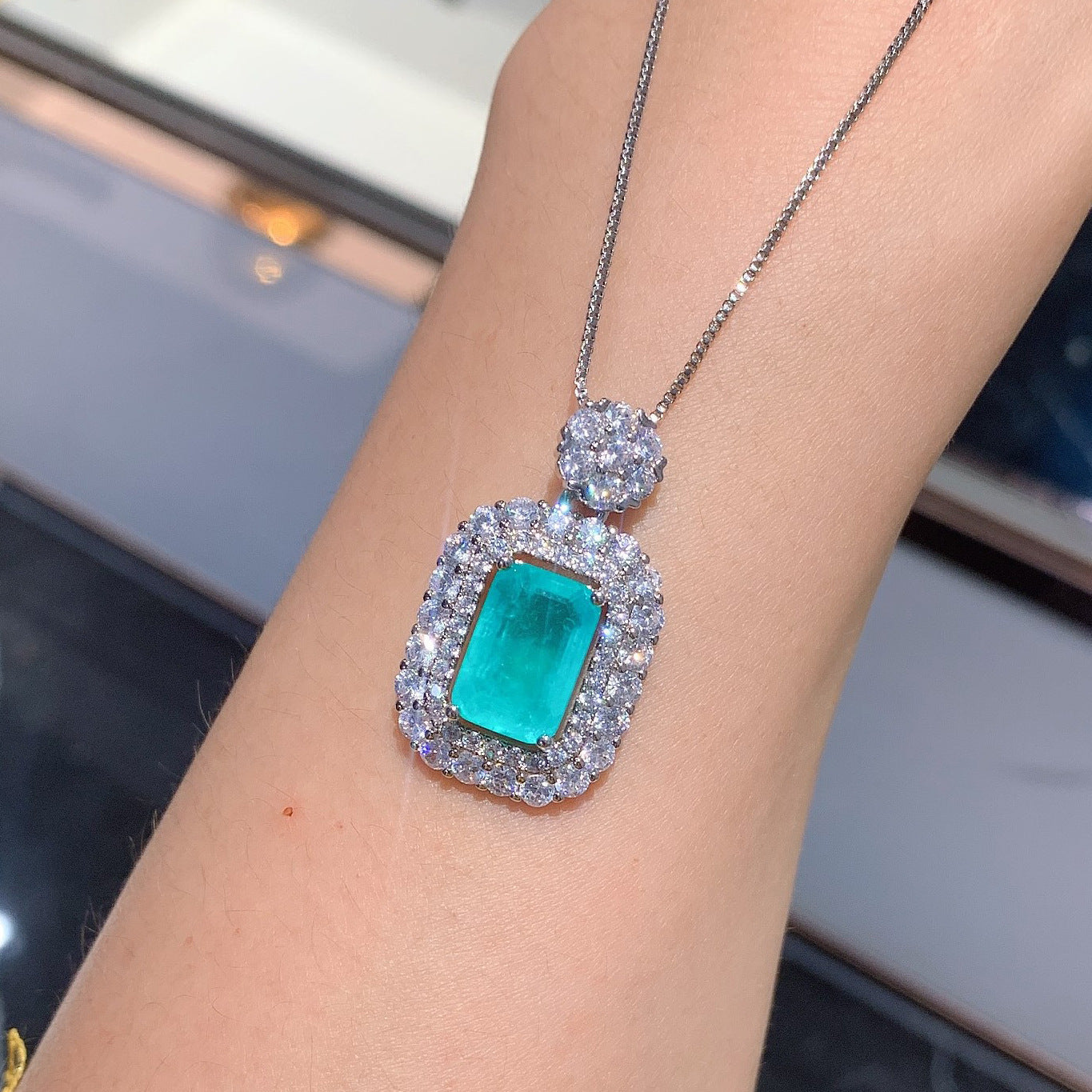 Women's Pendant Necklace With Cotton Imitation Natural Palaiba Full Diamond Ring