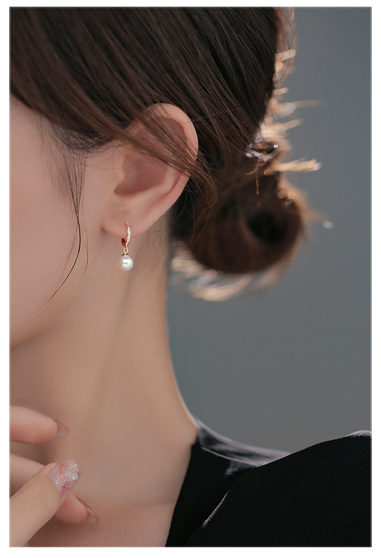 Boucles d'oreilles en argent sterling 925 avec perles et clip d'oreille pour femme