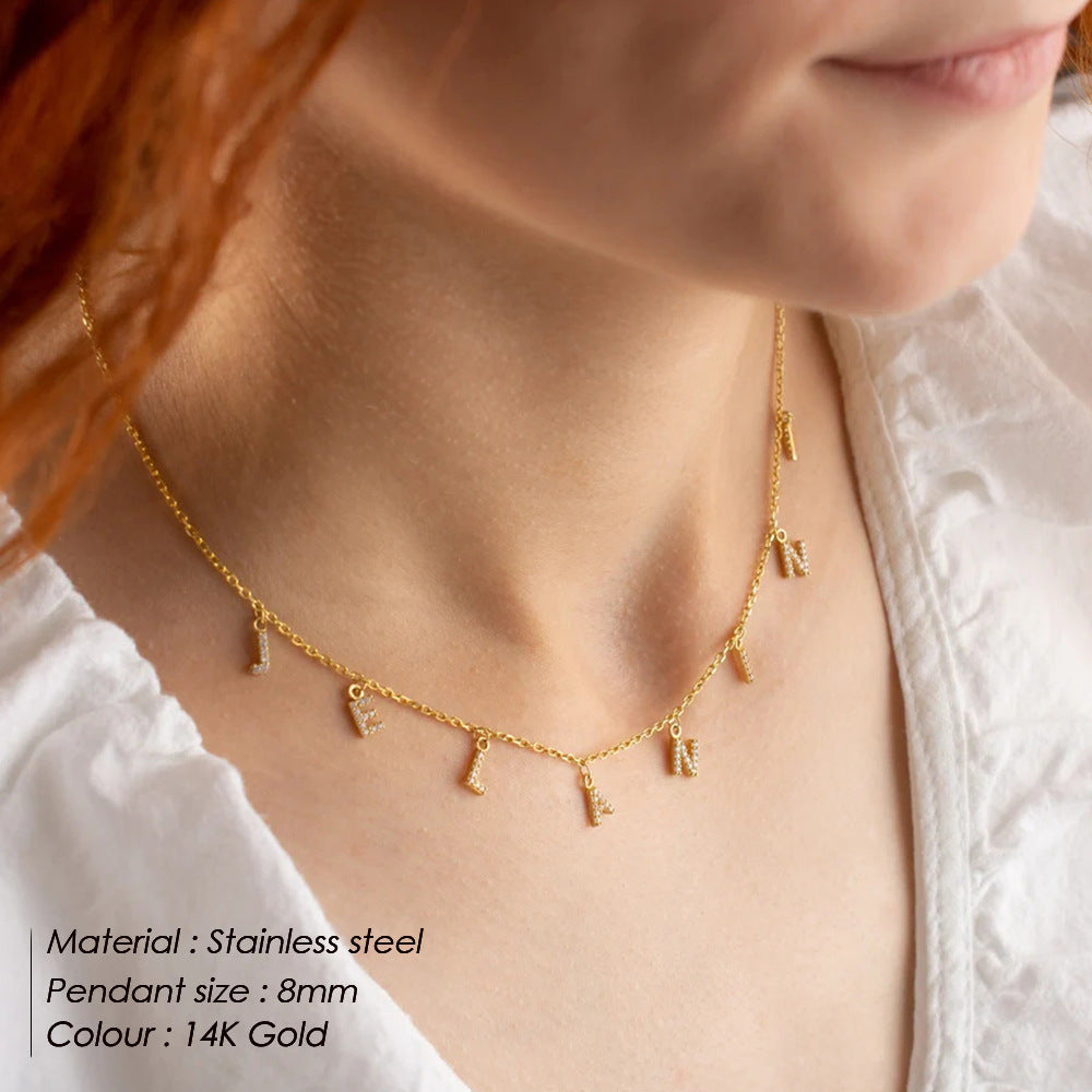 Micro Inlaid Brick And Stone 26 Letter Name Necklace Pendant