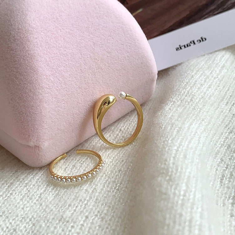 Women's Special-interest Design French Vintage Pearl Metal Ring