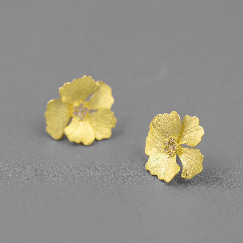 Boucles d'oreilles fleur de pivoine de haute qualité de style français en argent sterling
