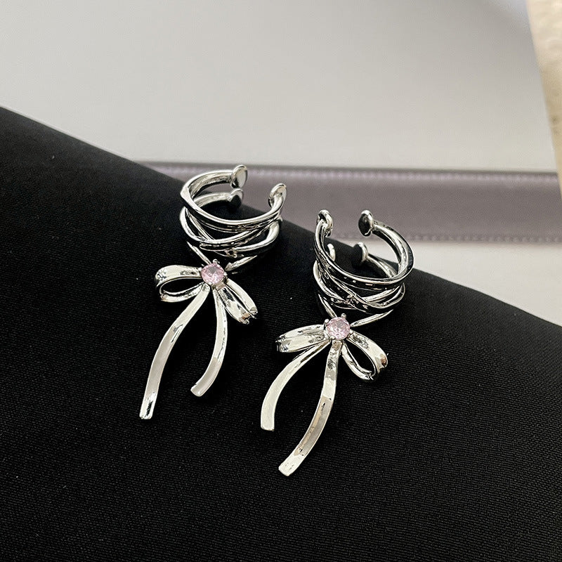 Clip d'oreille Style Ballet froid, boucles d'oreilles avec nœud en ruban, à la mode