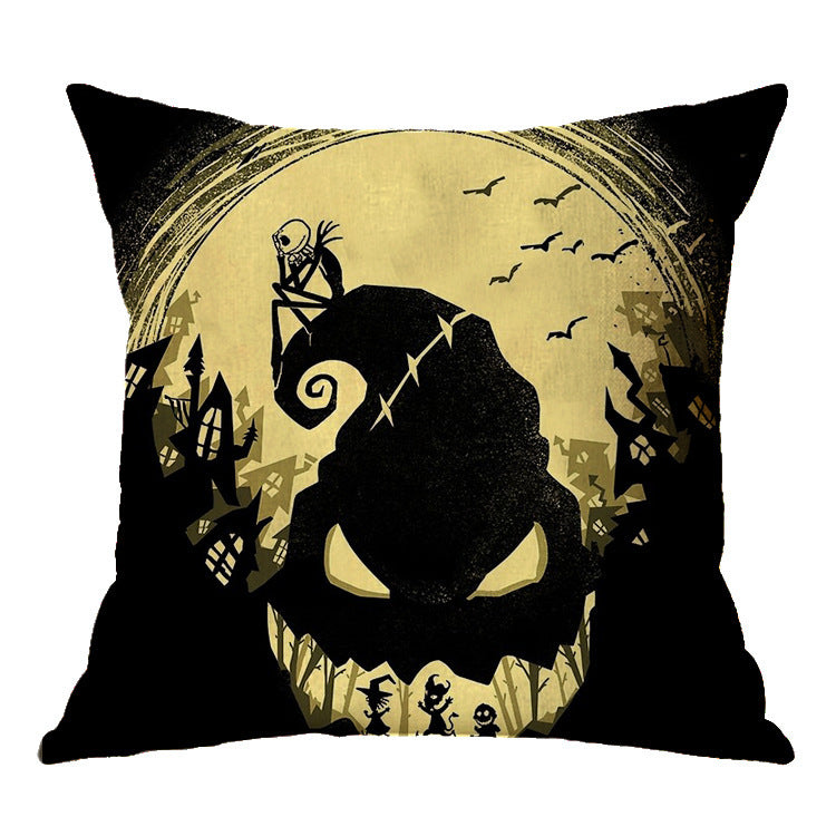 Funda de almohada de Halloween con calavera de lino