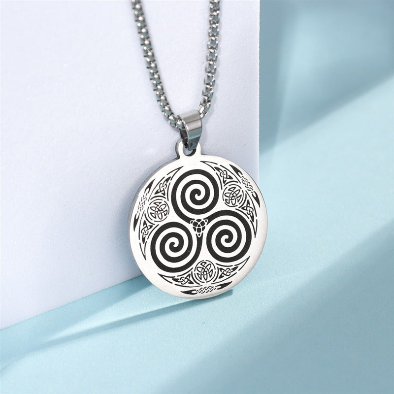 Collar de vórtice vikingo de brujería de acero inoxidable con indicador de plata