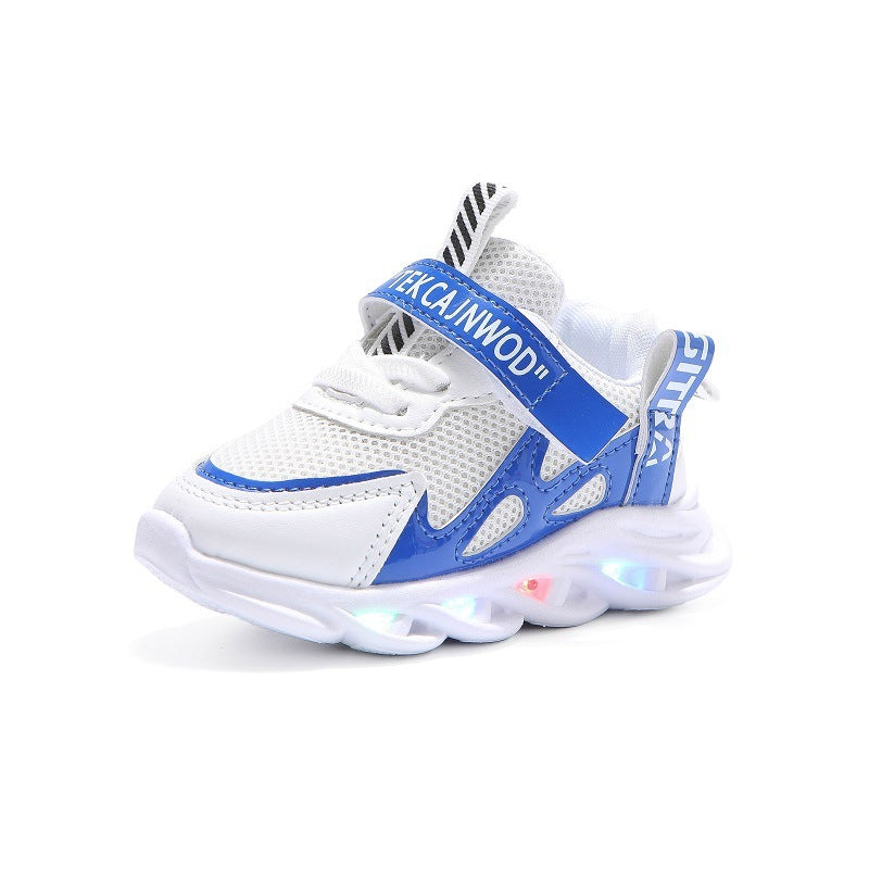 Chaussures lumineuses respirantes en maille pour enfants, chaussures de sport décontractées avec sangle Alphabet