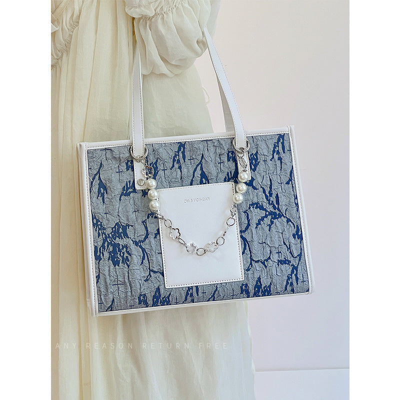 Bolso de viaje de gran capacidad de tela con figuras en azul marino