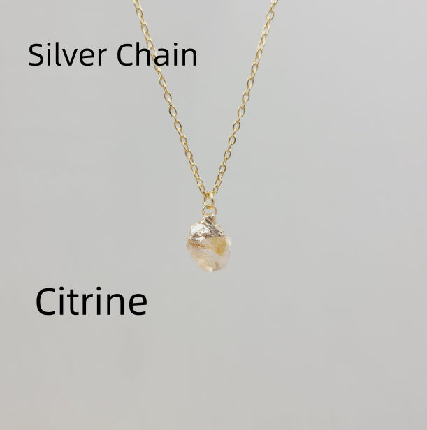 Collier avec pendentif en pierre de cristal naturel irrégulier, chaîne en acier inoxydable en métal