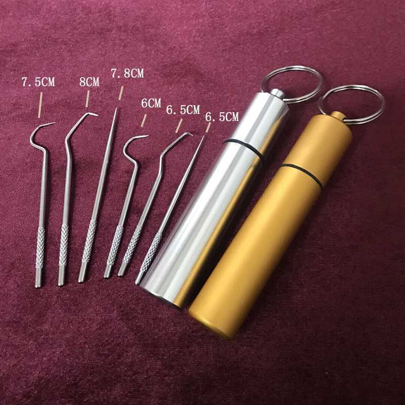 Cure-dents en acier inoxydable 304, outil de nettoyage Portable domestique, ensemble de 7 pièces