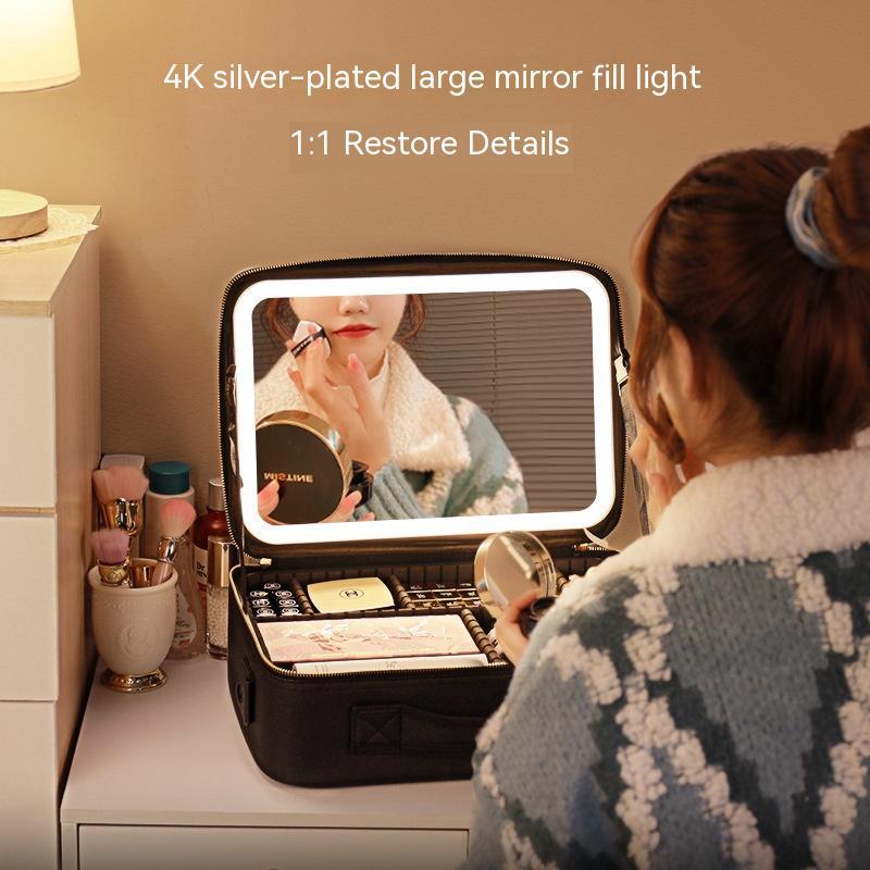 Avec miroir et lumière LED, sac cosmétique, boîte de rangement pour soins de la peau