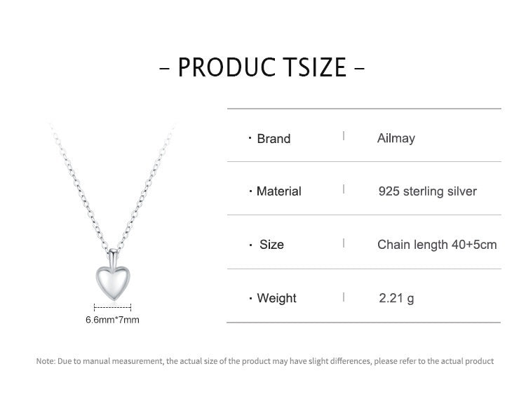 Sterling Silver Simple Heart-shaped Pendant Necklace For Women