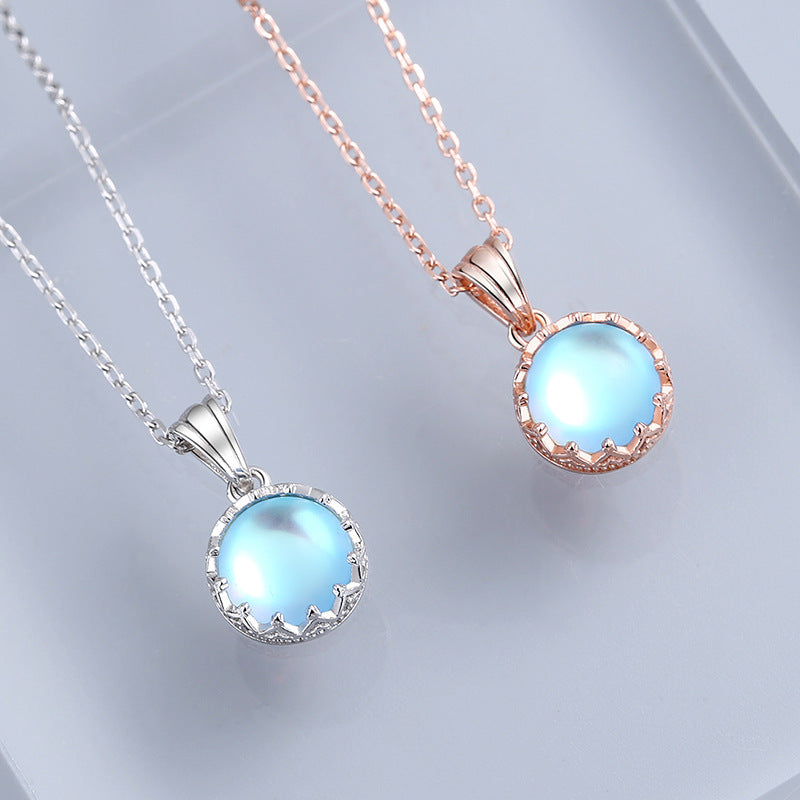 Crown Moonstone Necklace Female S925 Sterling Silver Clavicle Chain Niche Design Light Luxury Pendant