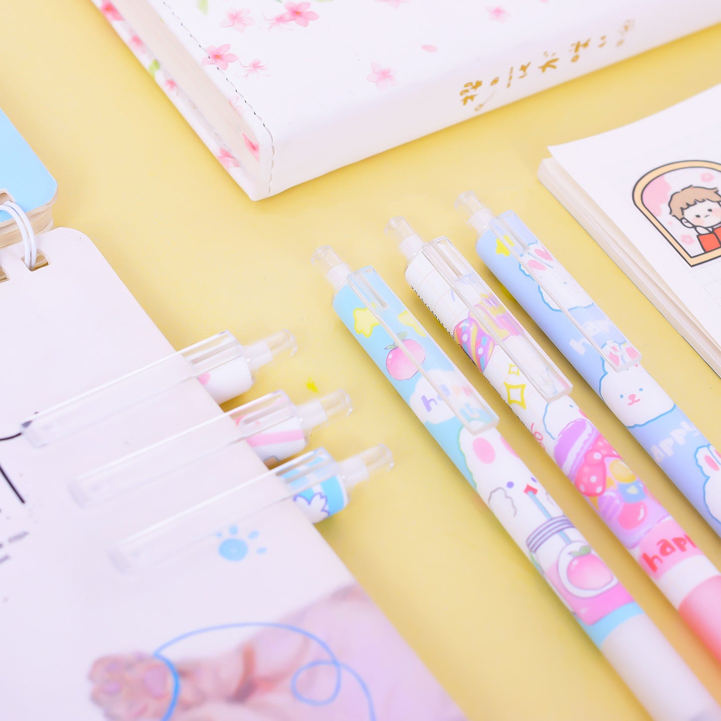Papeterie d'étudiant lapin de dessin animé, stylo de Signature noir neutre