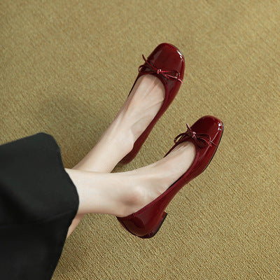 Chaussures plates en cuir verni à nœud vintage de style français