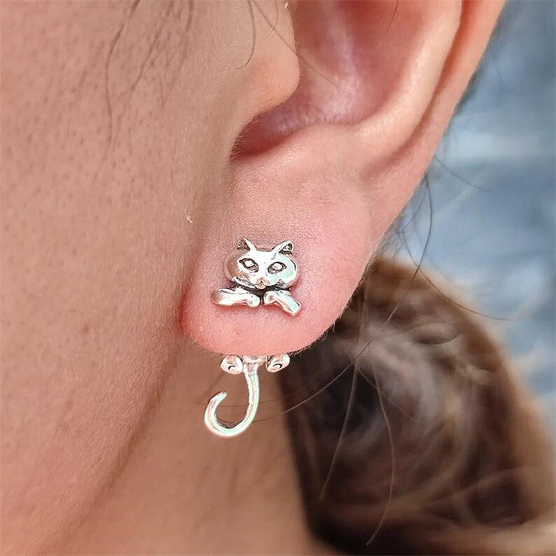 Pendientes intercalados de gatito con personalidad colgando en la parte posterior de la oreja Pendientes de animales