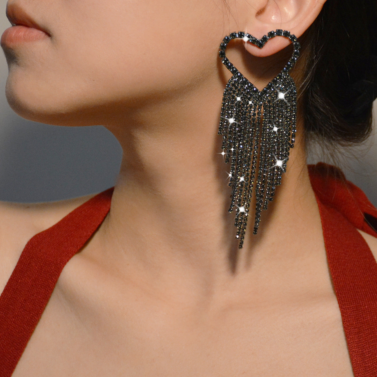 Boucles d'oreilles à longues franges en diamant exagérées et personnalisées