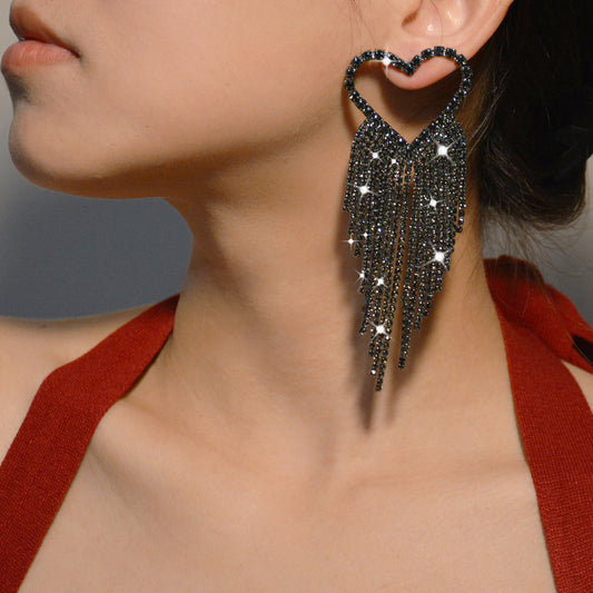 Boucles d'oreilles à longues franges en diamant exagérées et personnalisées