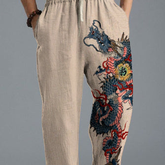 Men's Loose Casual Straight-leg 3D Printed High Waist Wide Leg Pants
